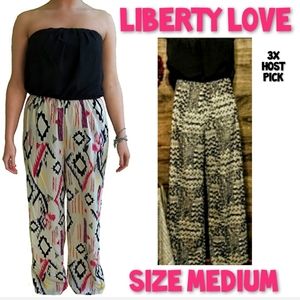 Liberty Love Strapless Jumpsuit Romper Aztec Print Size Medium Wide Leg EUC